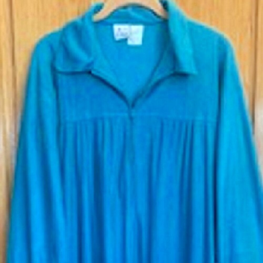 Vintage AJ Comfort Fleece Plush Long Robe Lounger Blue/Teal Side Pockets Sz: